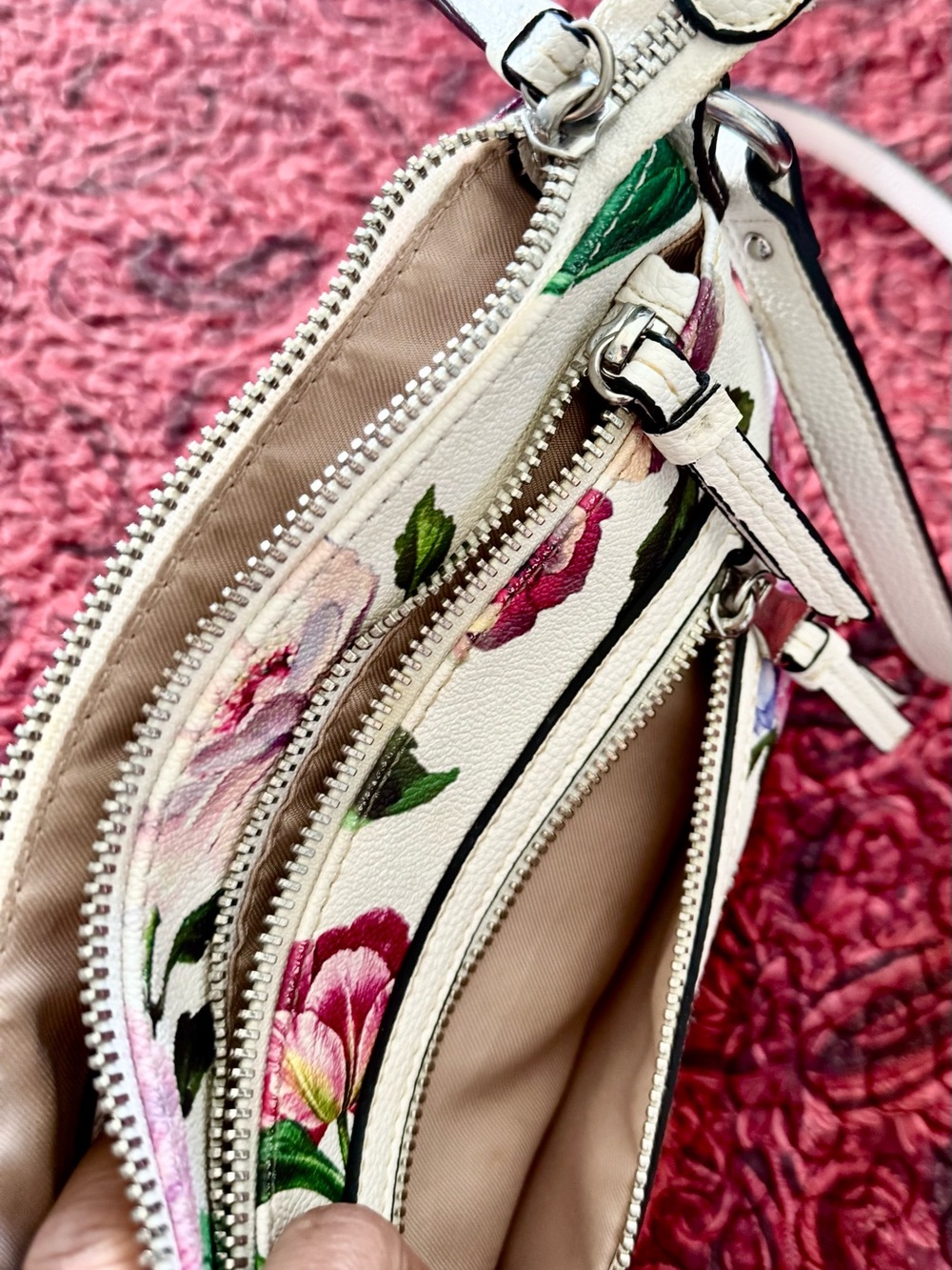 Dana Buchman White Floral Crossbody Bag Pink Peony Spring Summer Purse - Picture 6 of 10